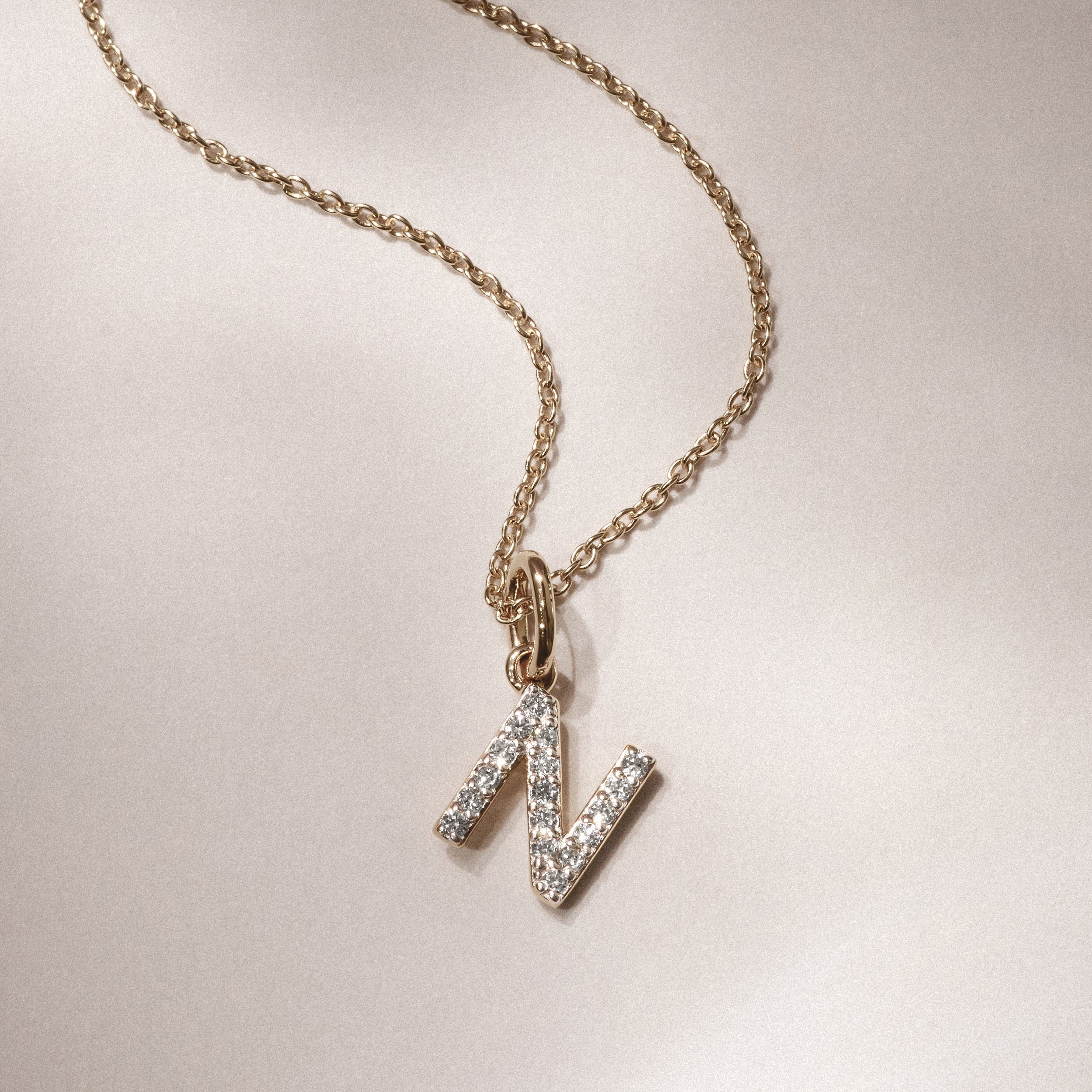 Love Letter Initial N Lab Diamond Necklace set in 18K Gold Vermeil